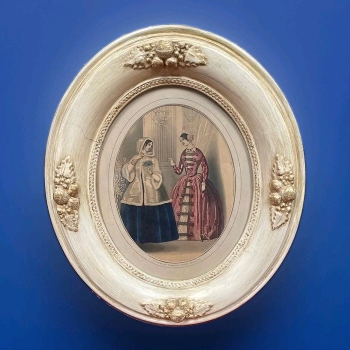 Antique Oval 14 X 10 Godey's Americanized Paris Fashions Print French Frame