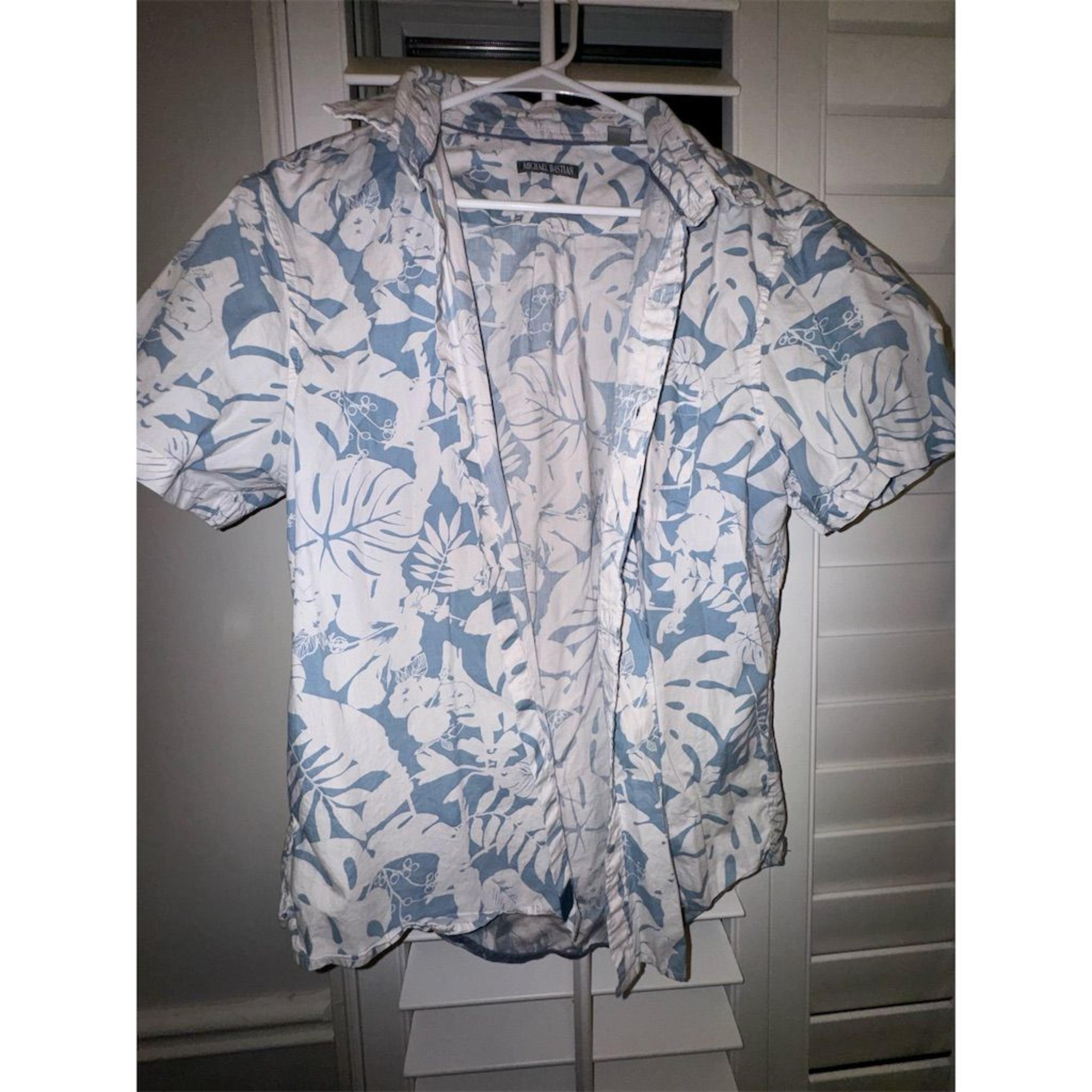 Michael Bastian Men's Short Sleeve Floral Print Button-Up Shirt Blue Size L