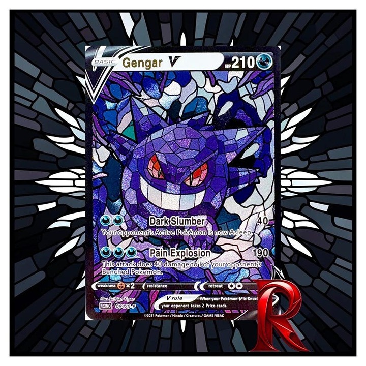 Custom Gengar V Stained Glass Holo Card – Pokemon-Inspired Art ACG Full Art Card