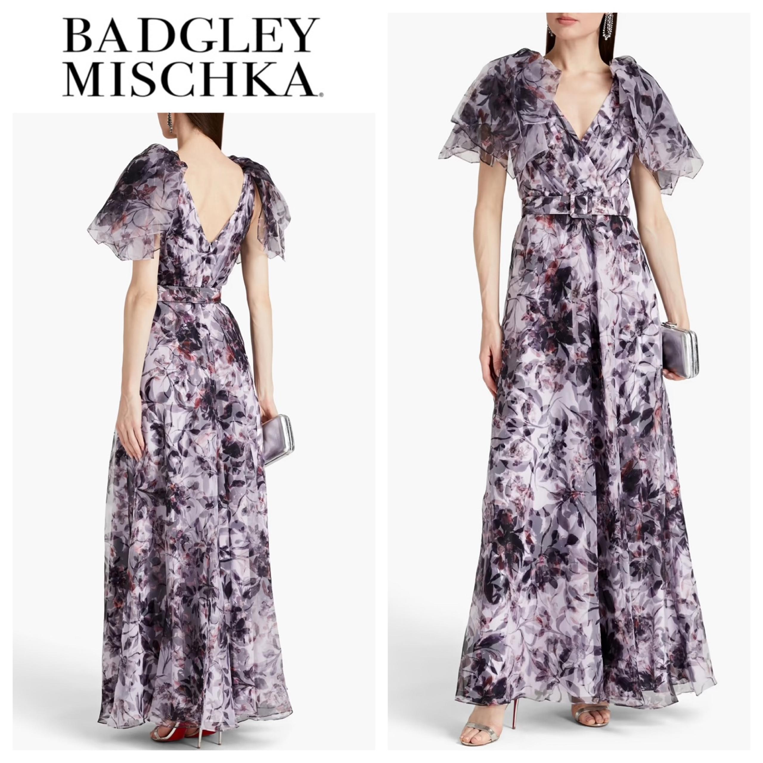 Badgley Mischka Voluptuous Printed Organza Gown