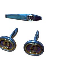 GUCCI Tie Pin and Cufflinks Set Interlocking G Sherry Line