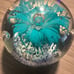 Vintage Clear Art Glass Paperweight Teal Flower & Controlled Center Bubble