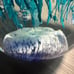 Vintage Clear Art Glass Paperweight Teal Flower & Controlled Center Bubble