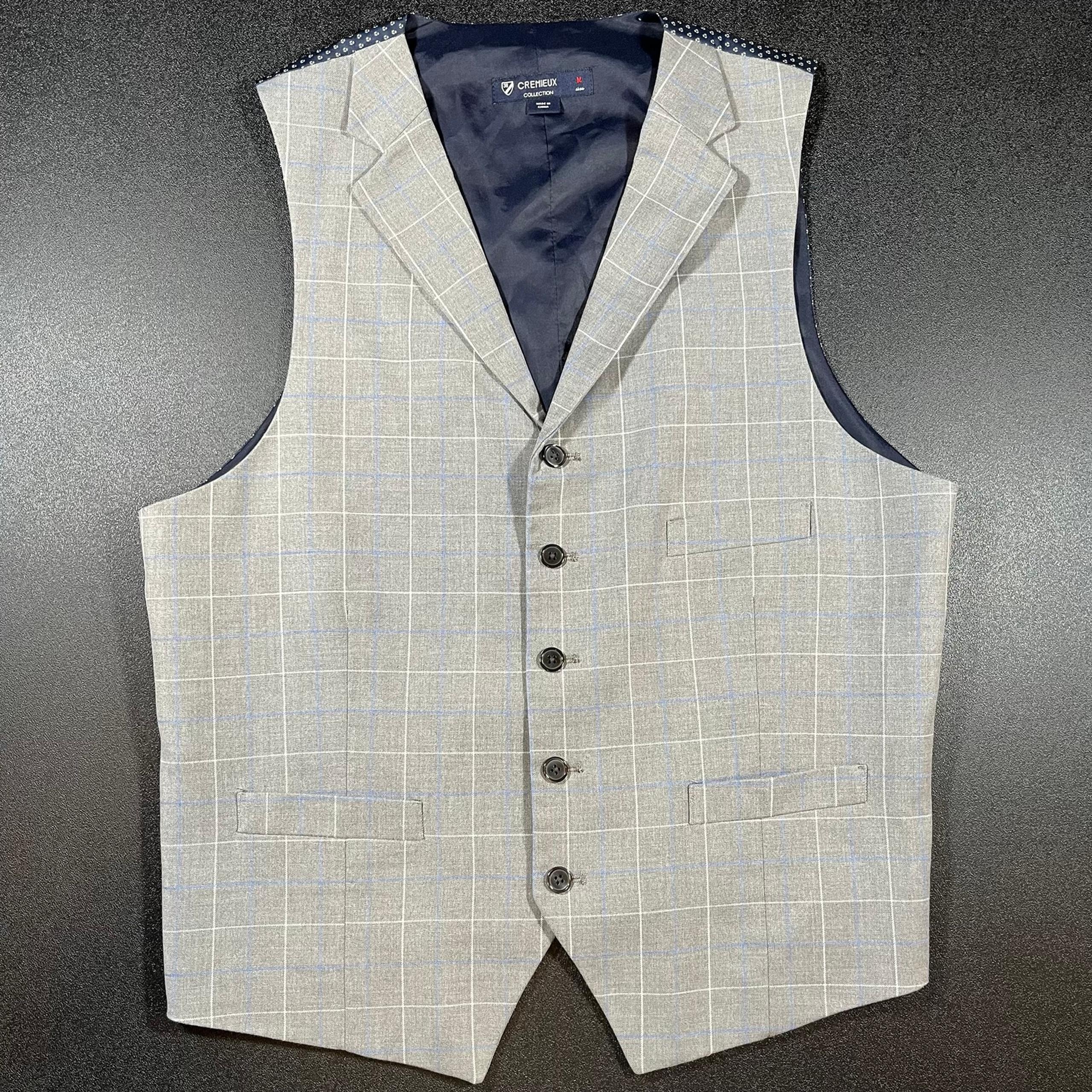 Cremieux Collection Suit Vest Men’s Size Medium Light Gray Blue Plaid