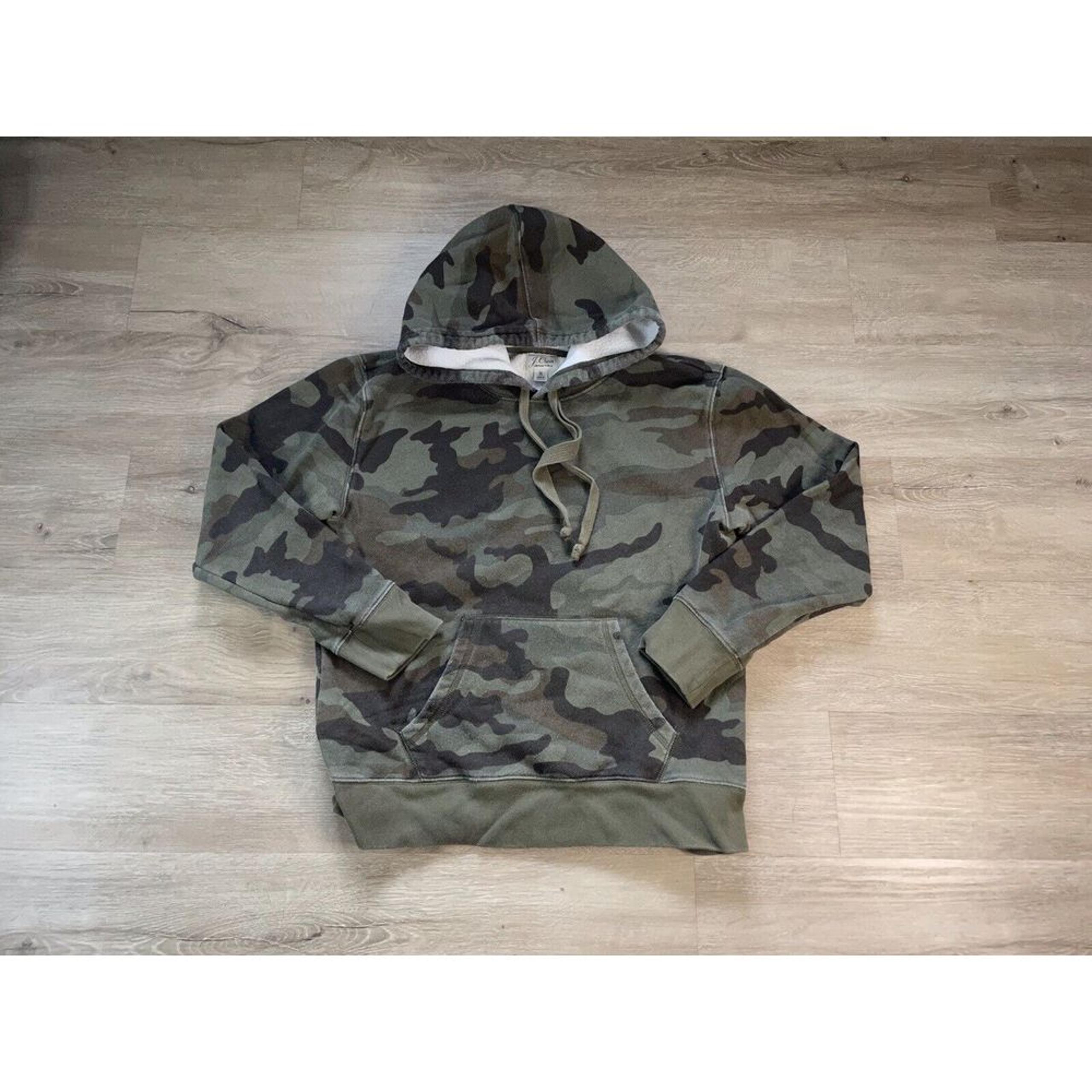Women's J.Crew Vintage Fleece Size M Cotton Blend Hoodie Green Camouflage