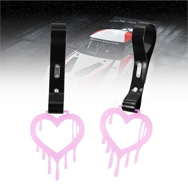 New 2PCS Drip Heart Shaped Pink JDM TSURIKAWA Handle Black Strap Charm Drift
