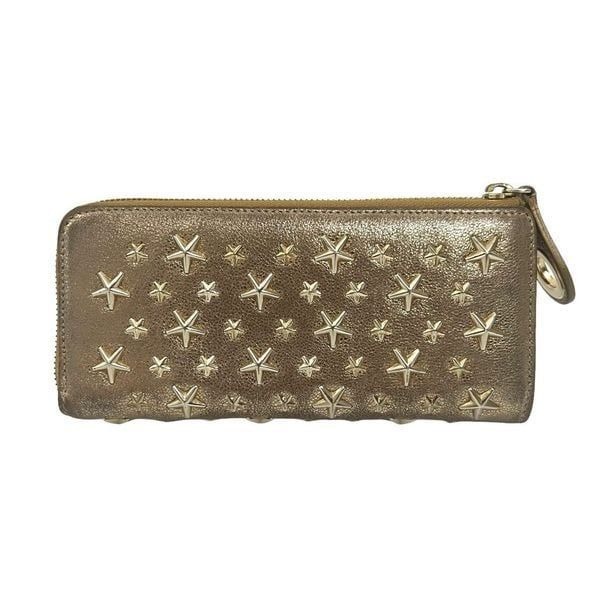 Jimmy Choo Iconic Gold Metallic Leather Star Studs Long Wallet