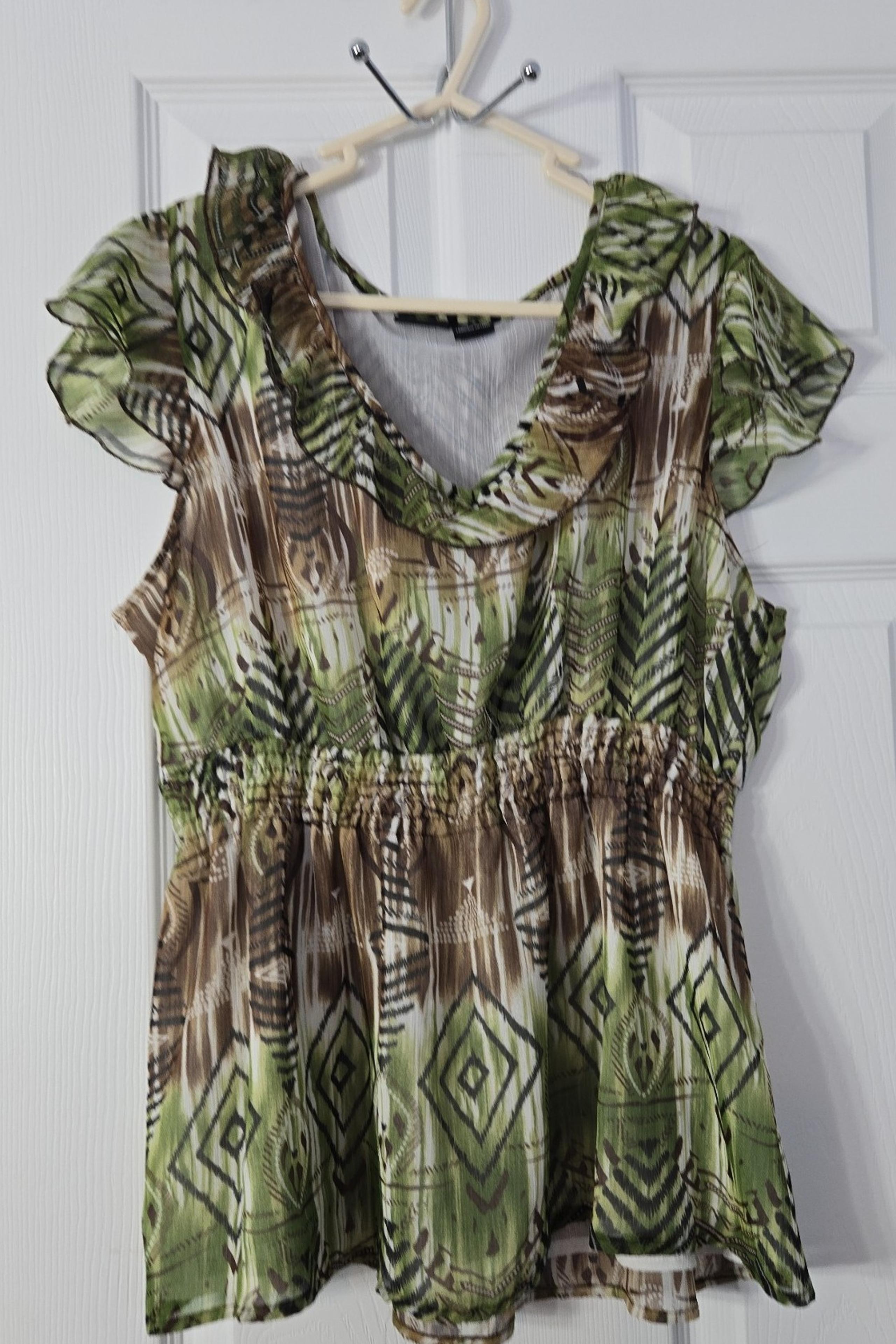 Willi Smith Womans  Sleeveless Blouse Soze XL brown & Green