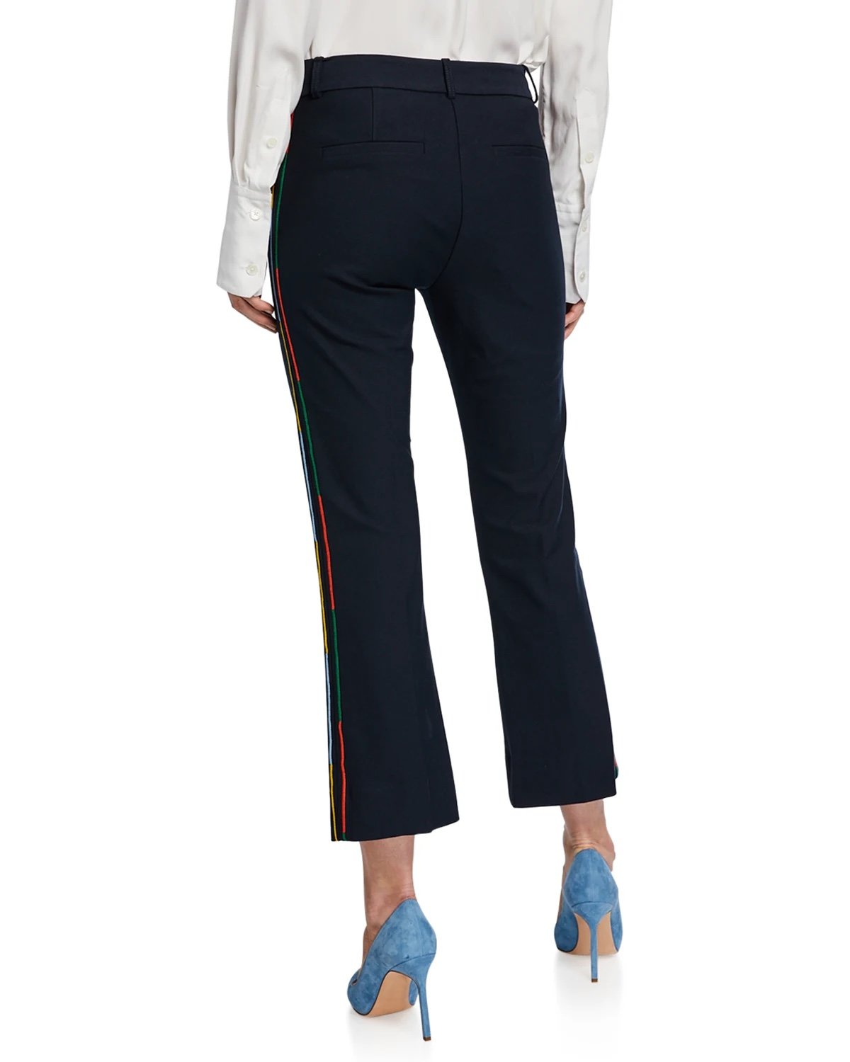 Derek Lam 10 Crosby rainbow embroidered navy crop flare trousers women’s size 0