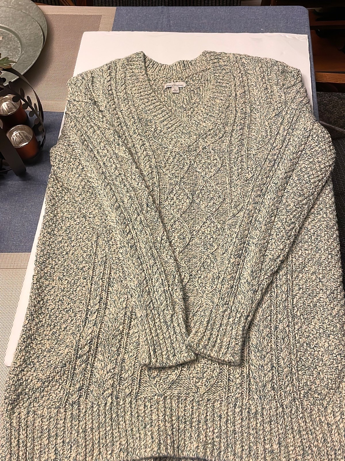 L.L. Bean Signature Women's Cotton Fisherman Sweater, V-Neck Tunic Size L