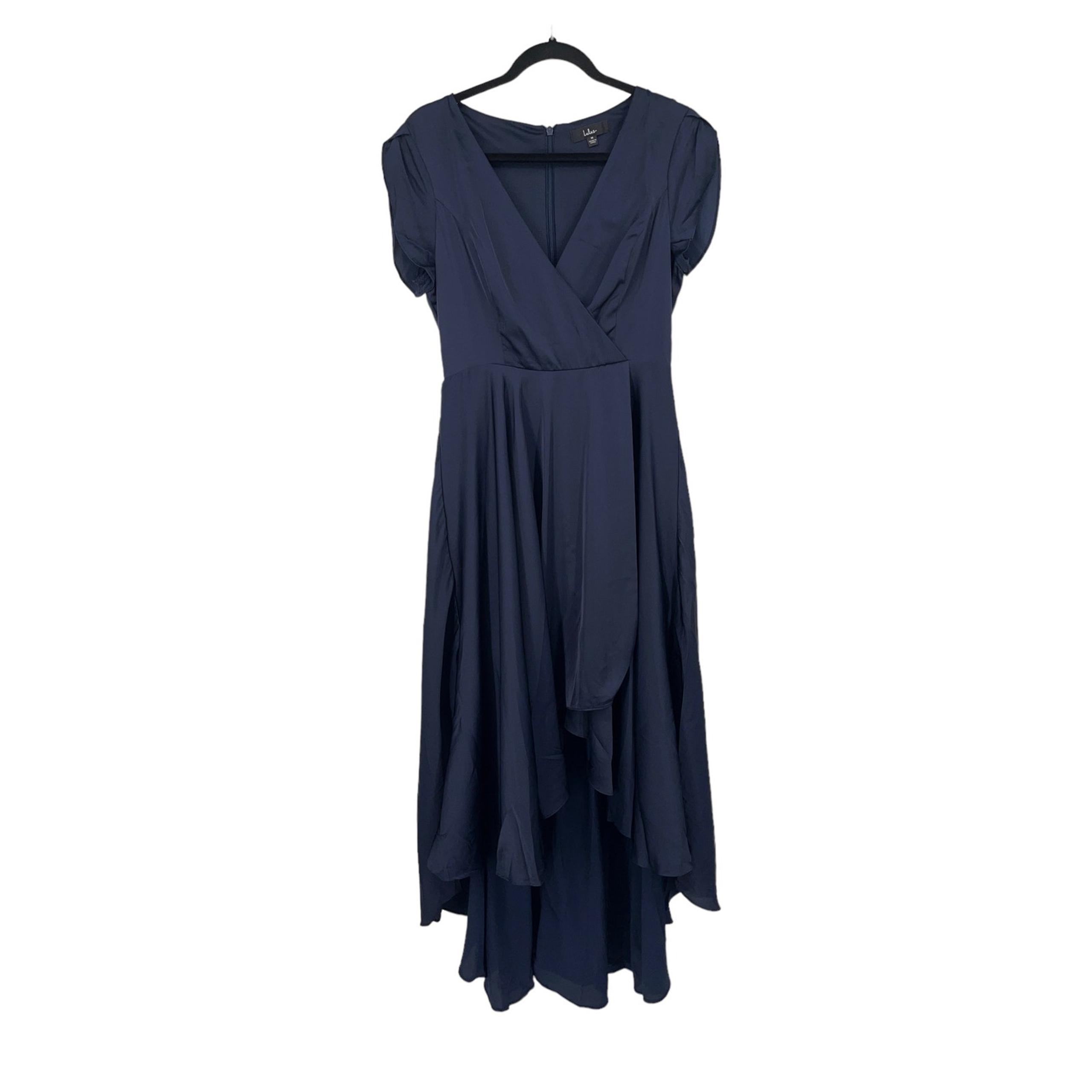 Lulu's Dress Fallen For You Satin high Low navy blue size Medium M