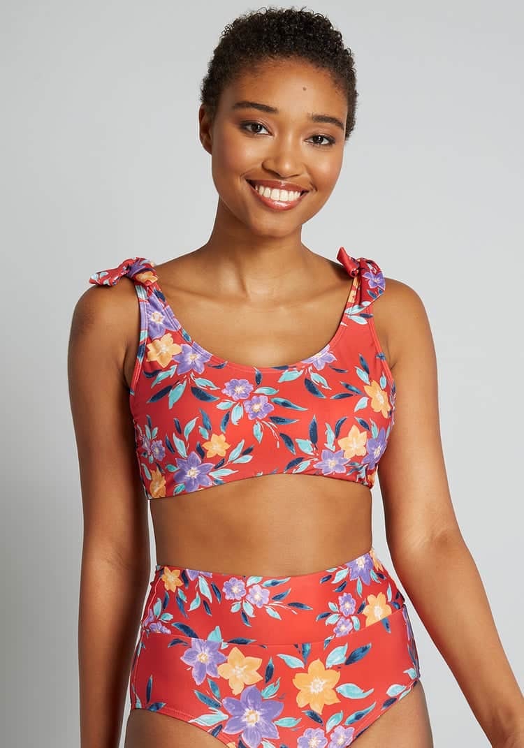 NWOT ModCloth red floral high waist two piece swimsuit
