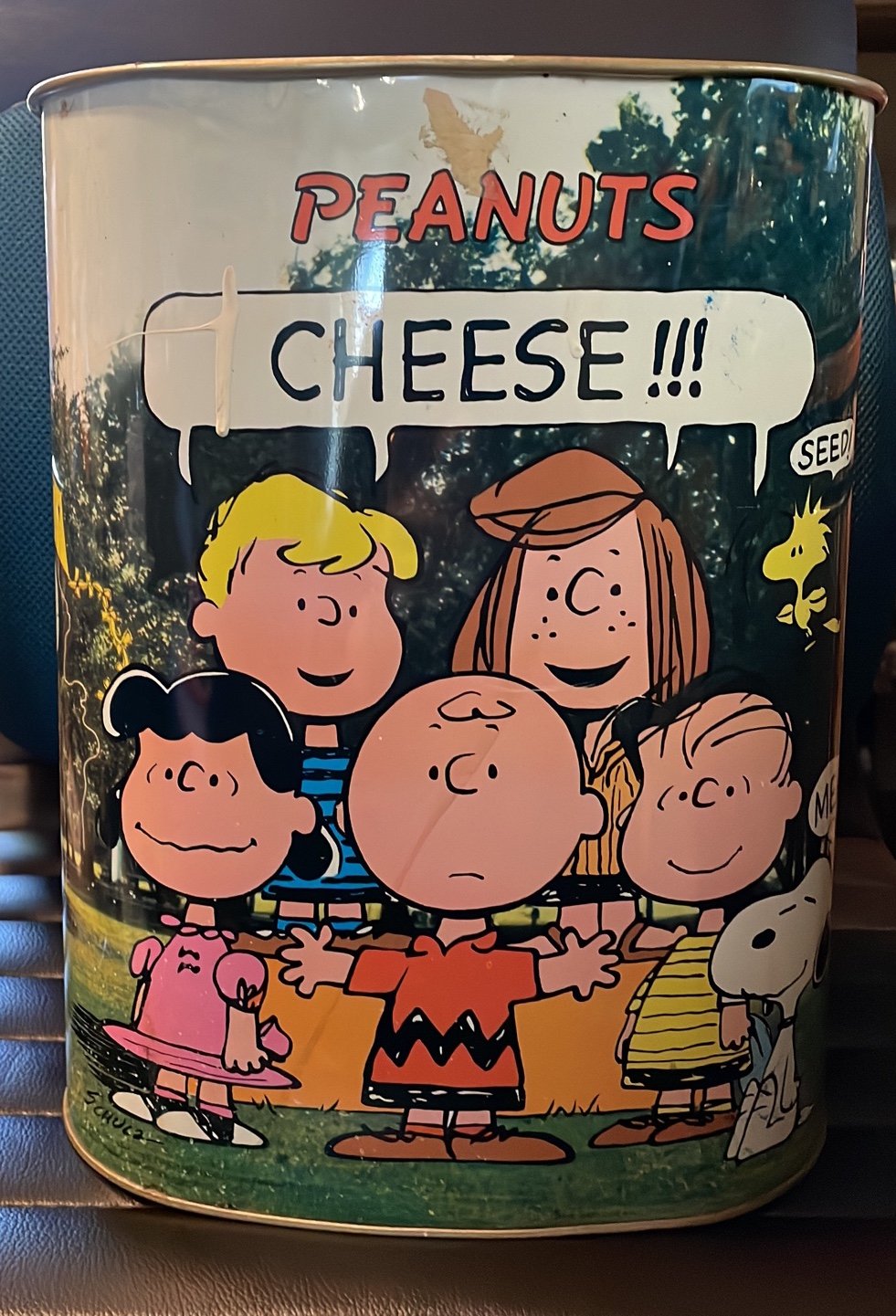Vintage Peanuts Gang Metal Trash Waste Basket