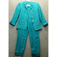 Dana Buchman 2 Piece Suit Women's 6P Blue Silk Pockets Notch Lapel Button Front