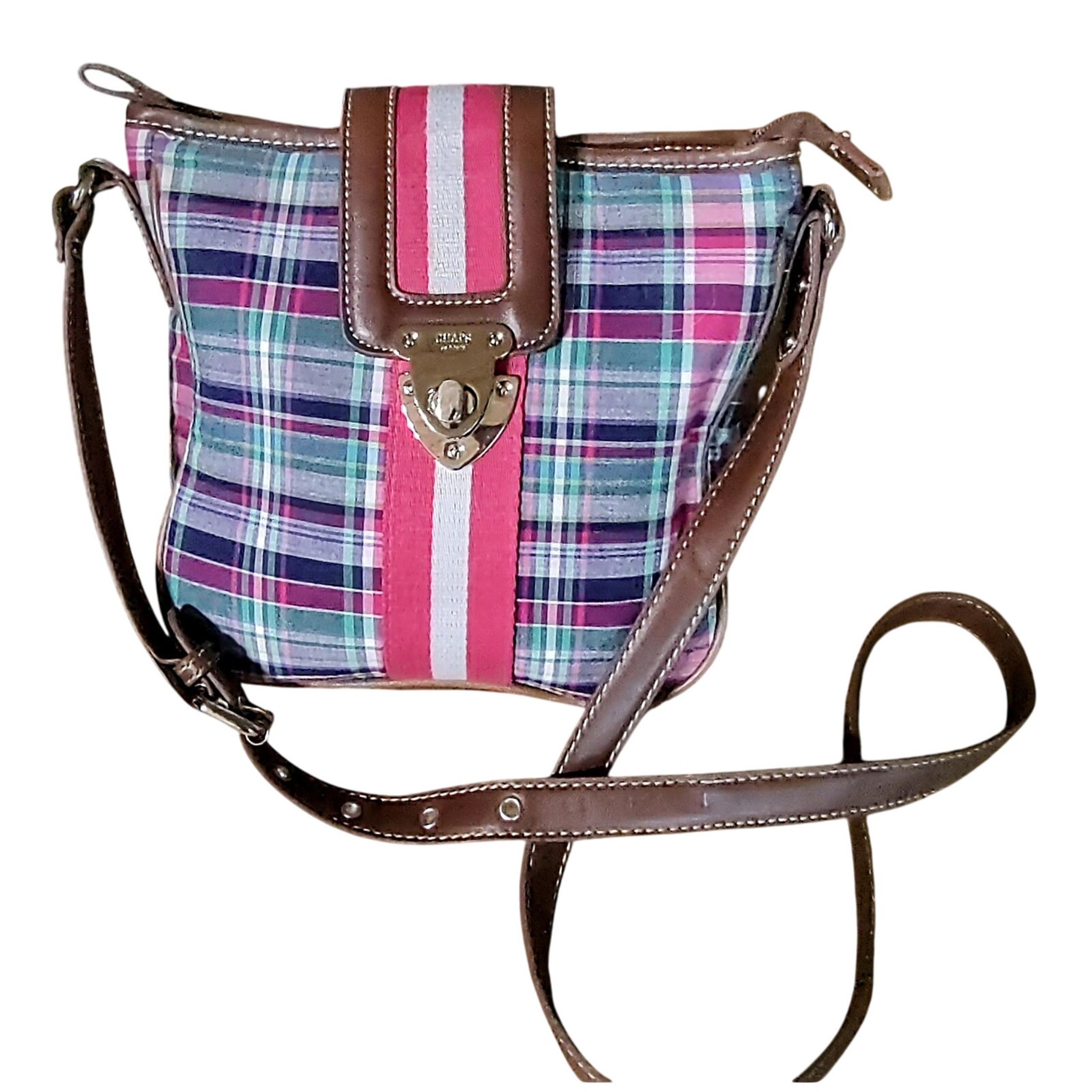 Chaps Ralph Lauren - Pink & Blues, Plaid Purse w/ Brown Faux Leather Trim