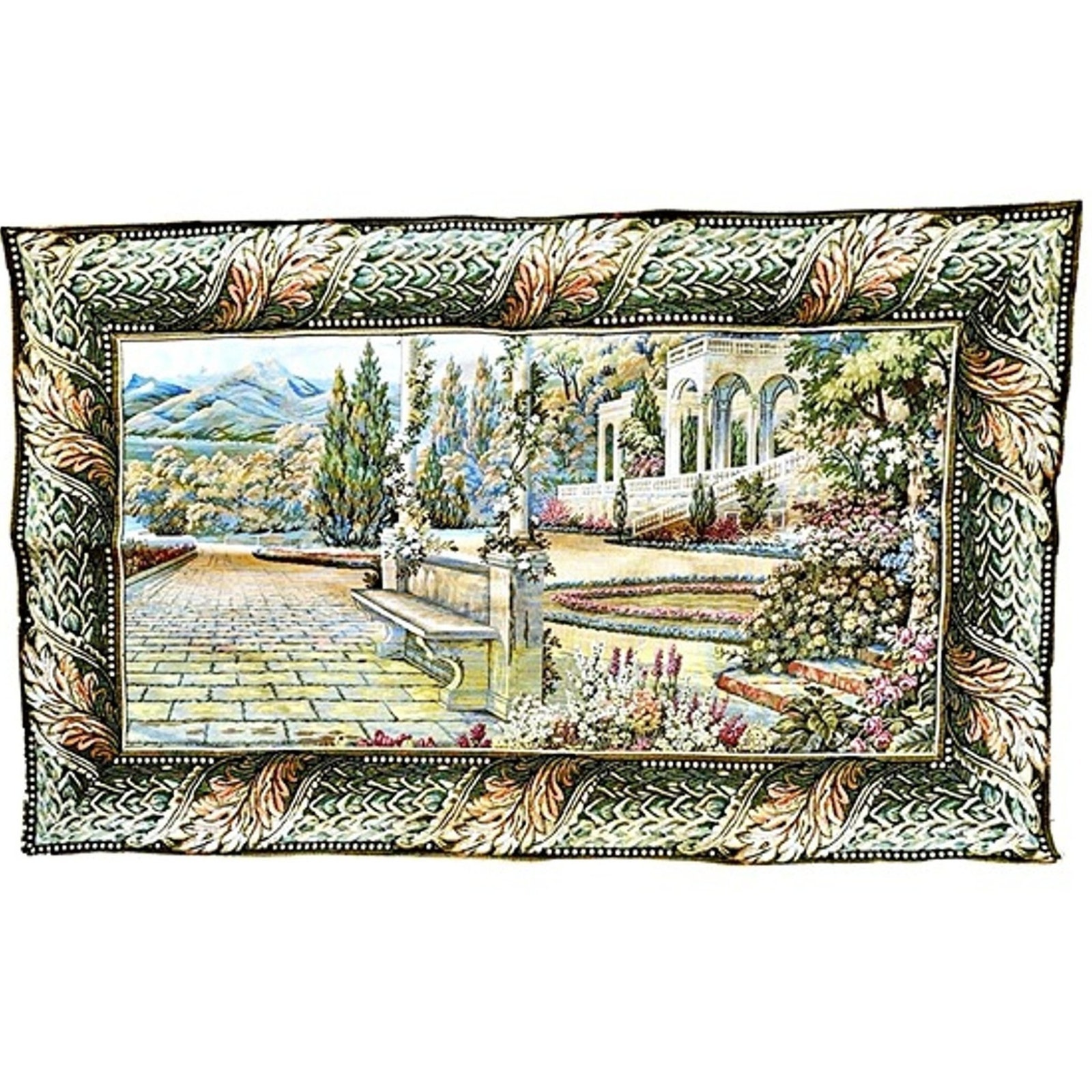 Terrace Gardens Lake Como Italian Woven Jacquard Tapestry Wall Hanging 47 X 29”