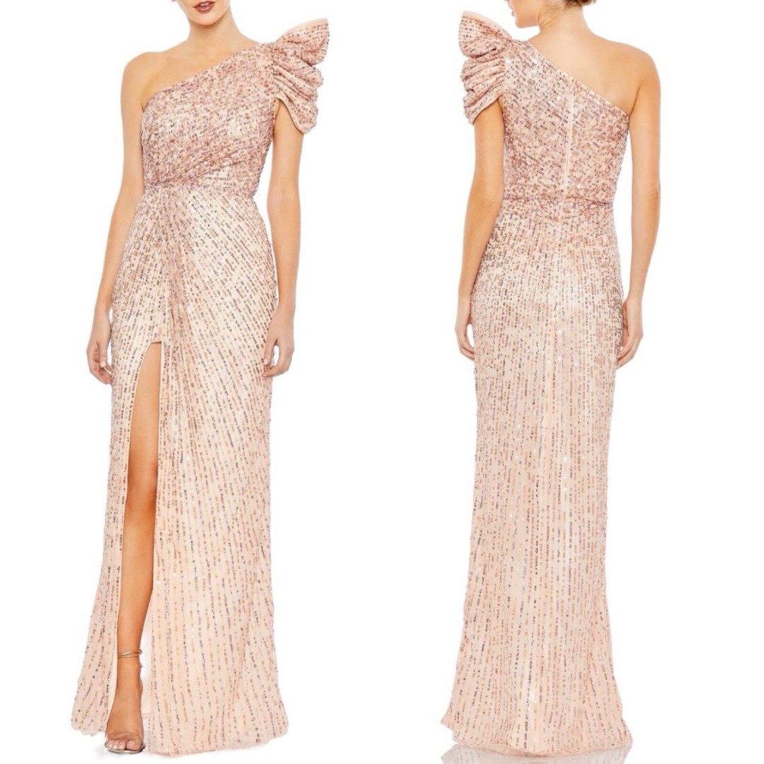 Mac Duggal Embellished Puff One Shoulder Gown Size 0 Apricot 5622 Prom Gala