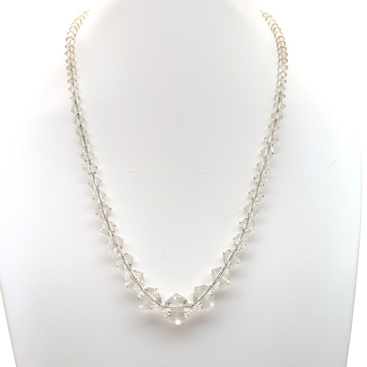 Vintage Clear Crystal Czech Glass Beaded Necklace with Faceted Bicone Beads