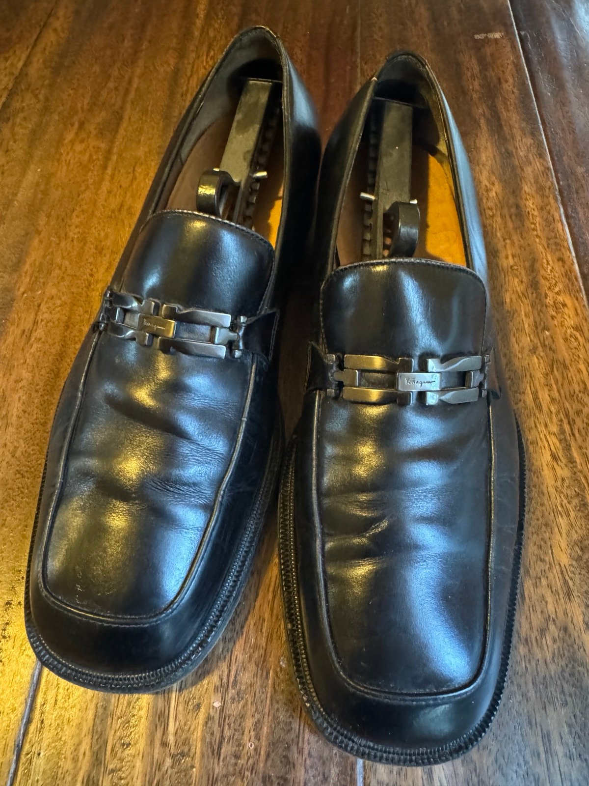 Salvatore Ferragamo men’s black leather shoe.