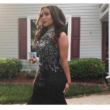 BLACK JEWELED MERMAID STYLE PROM DRESS