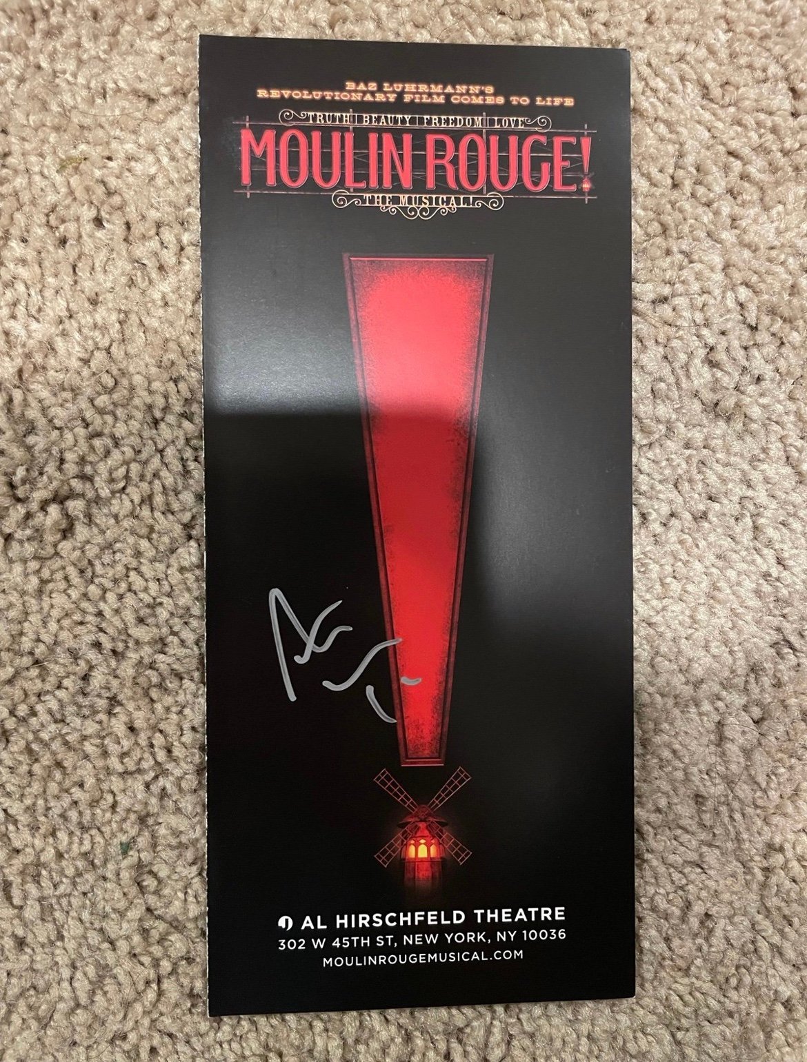 Aaron Tveit Autographed Moulin Rouge Flyer