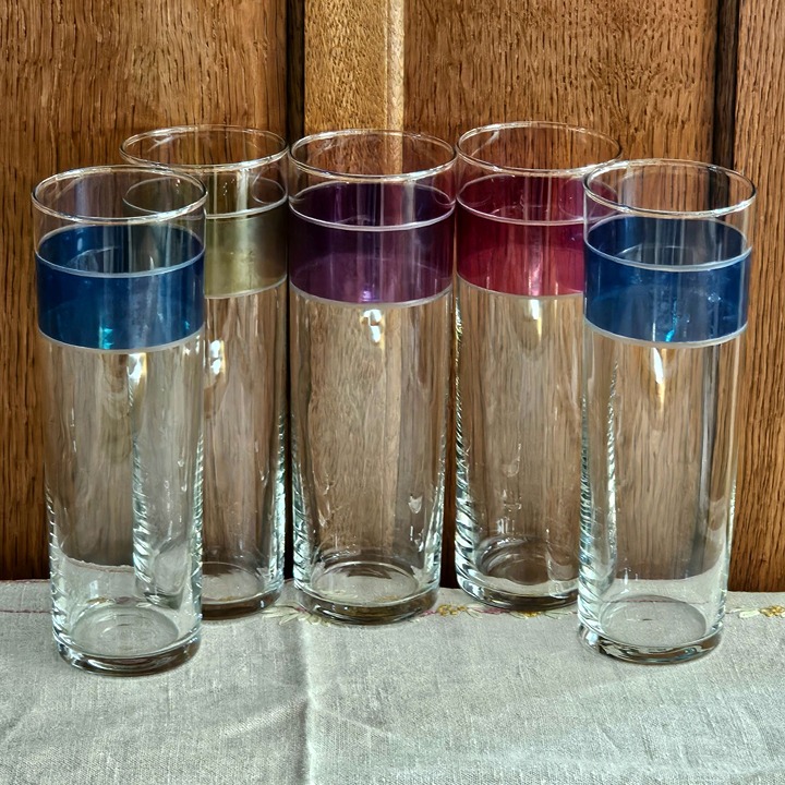 Colorful Tom Collins Glasses Lemonade coolers tumblers 14 oz flat bottom glass