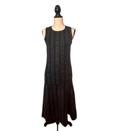 Blanc Noir Sleeveless Midi Knit Navy Gray Dress Sz XXS Back Zipper A-line Skirt