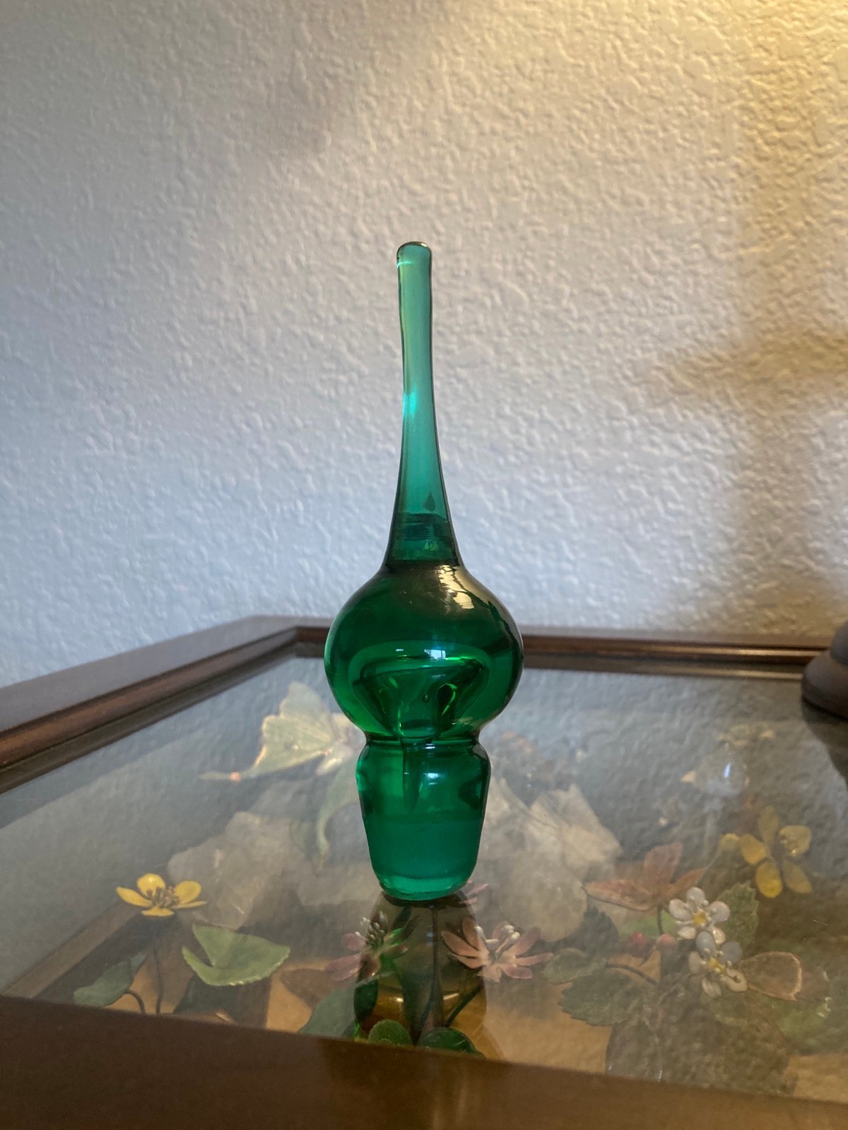 VTG MCM glass decanter stopper or genie bottle stopper flame, sea green?