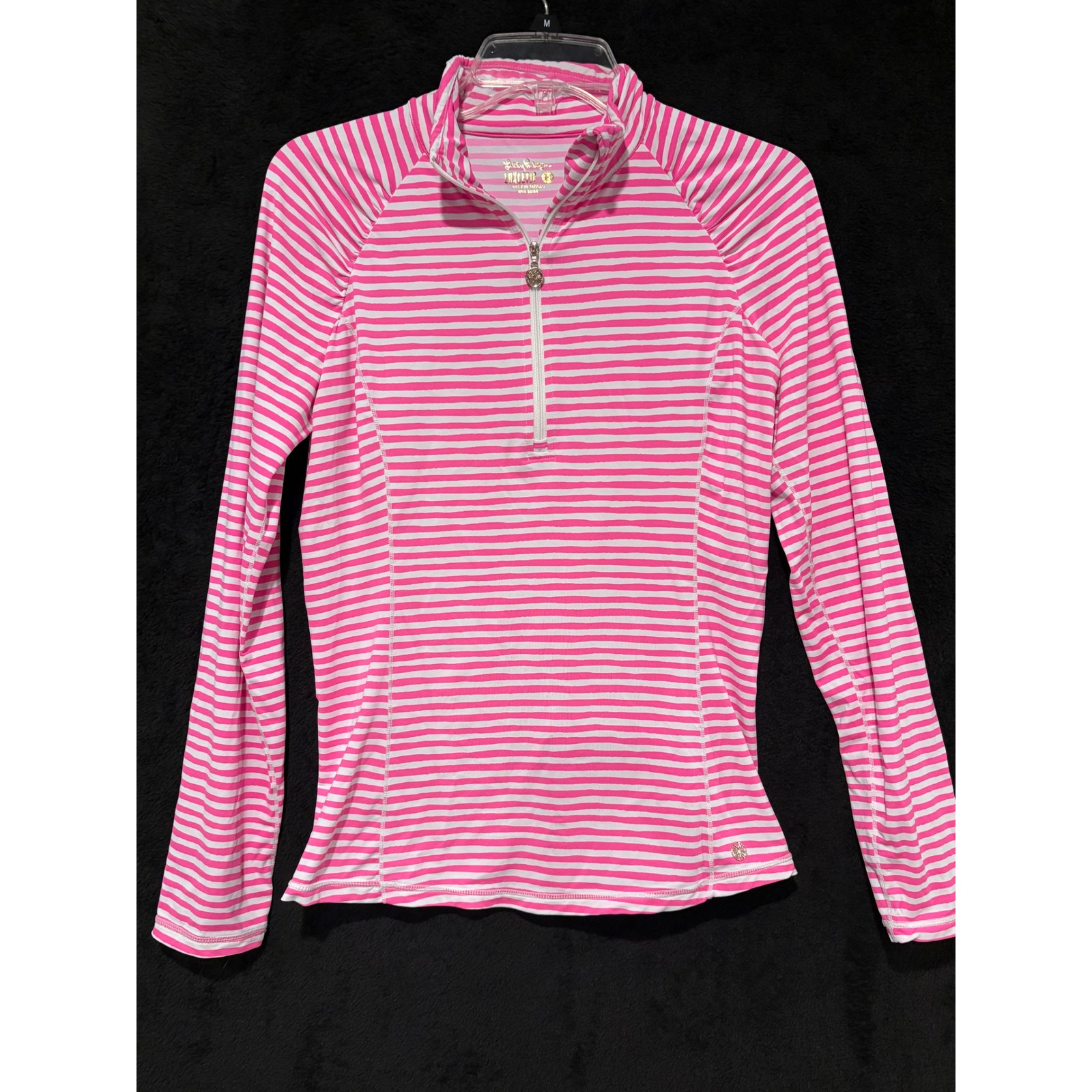 Lilly Pulitzer Luxletic Pullover Athletic Top Striped Pink 1/4 Quarter Zip M