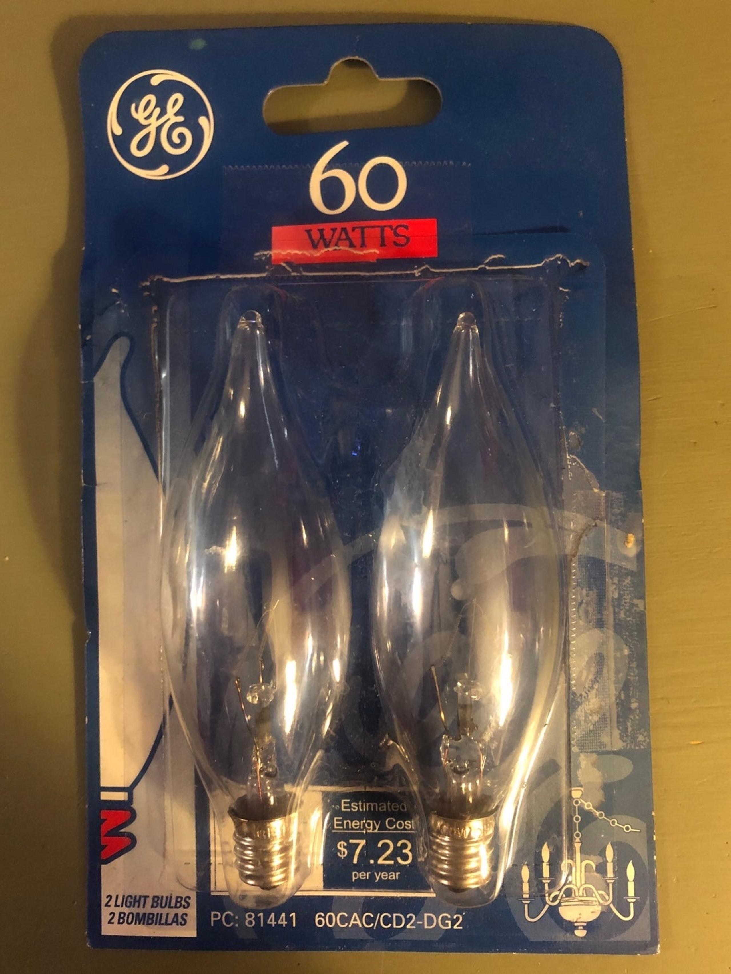 General Electric 60 Watt 2-Pack Bent Tip Clear Candelabra Light Bulbs
