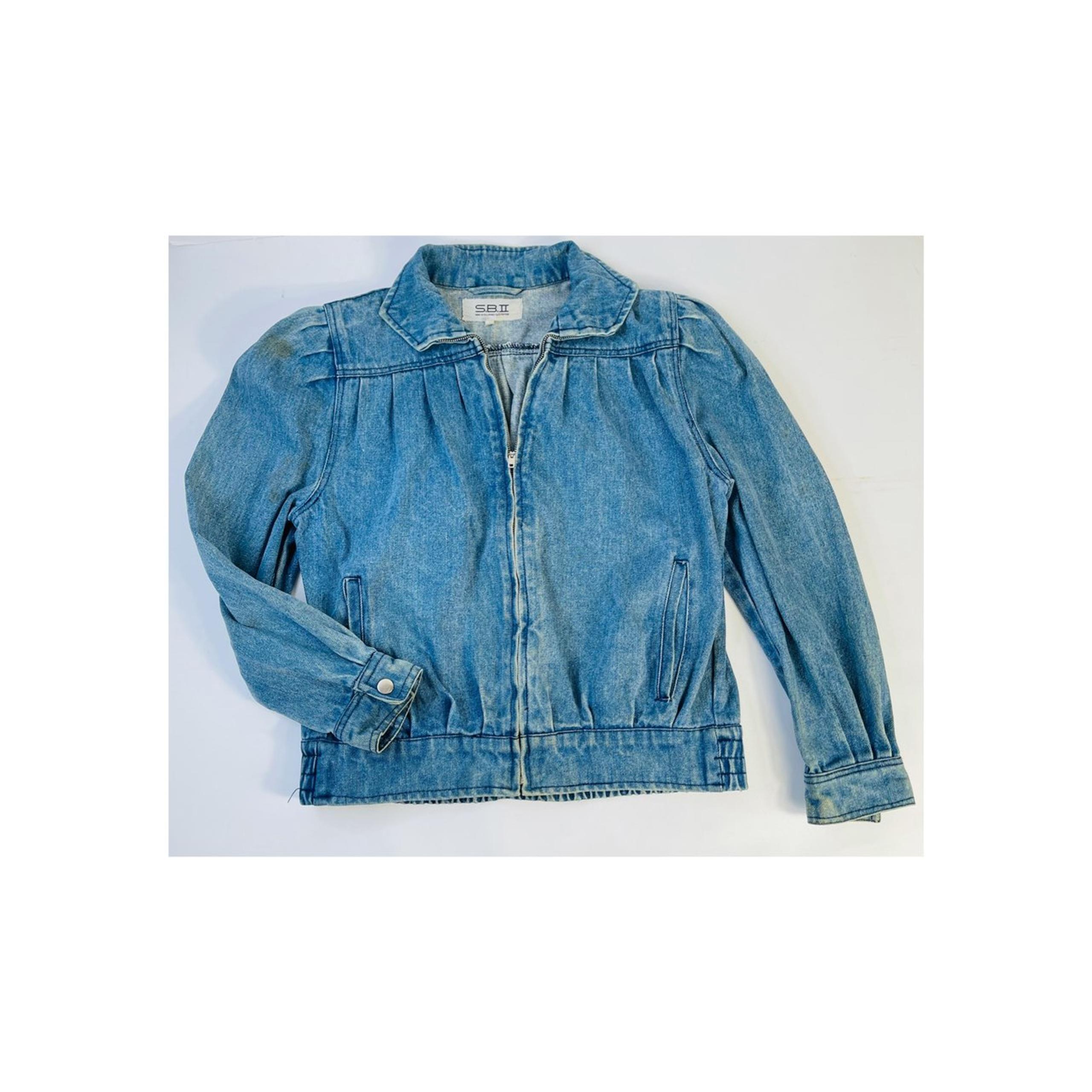 Vintage 80s Distressed Denim Full Zip Puff Sleeve Jean Jacket