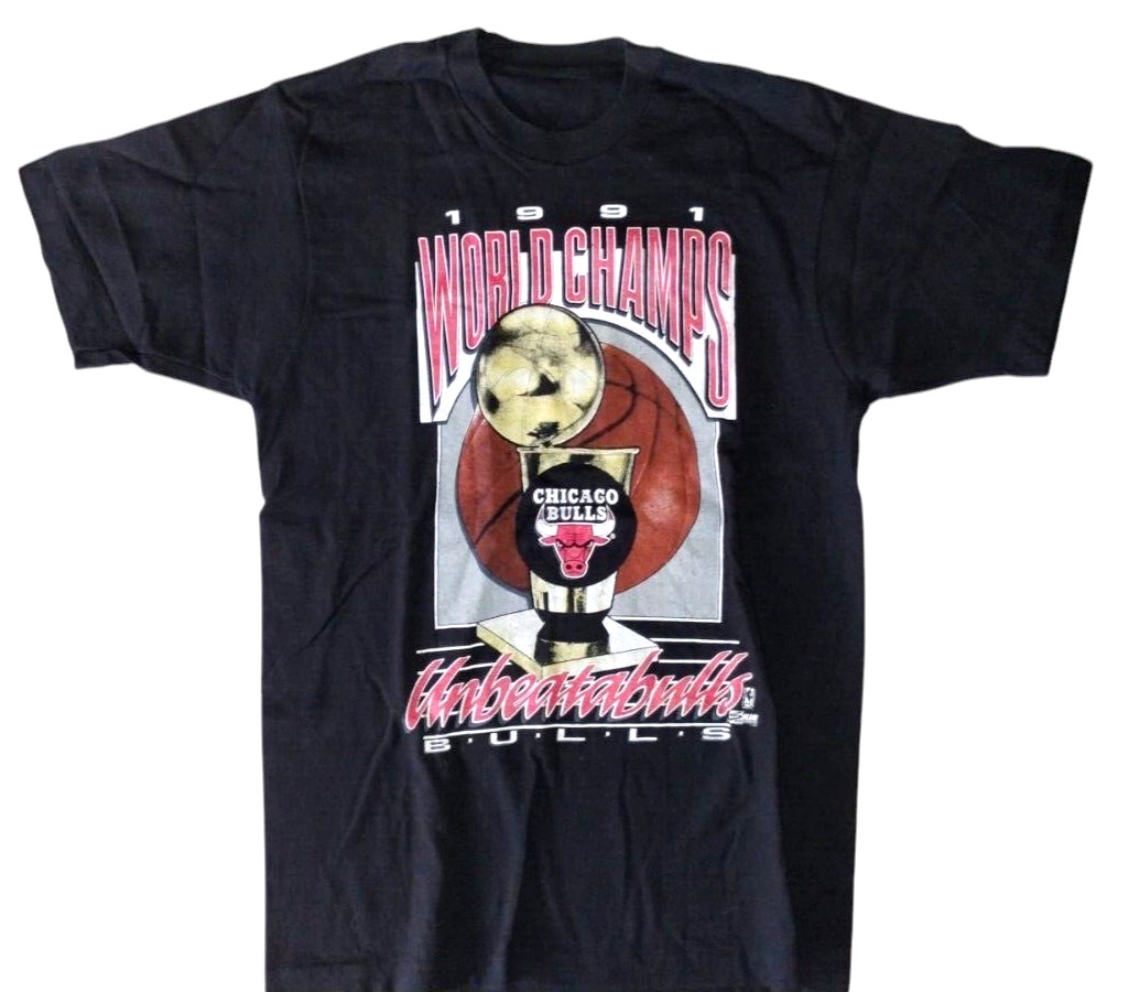Vintage SALEM 1991 Chicago Bulls NBA World Champs UNBEATABLE T-Shirt Adult L