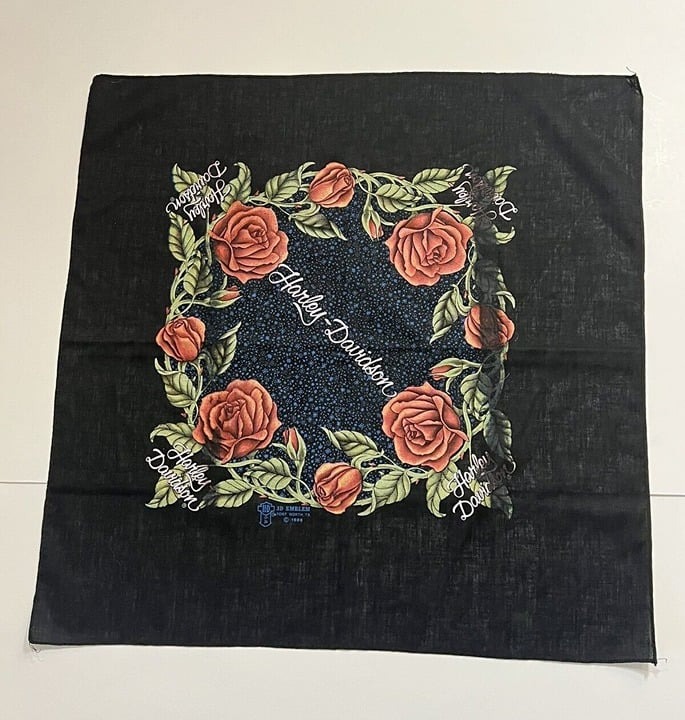 Vintage Harley Davidson Motorcycle Bandanas - Handkerchief Rose 3D Emblem 1989