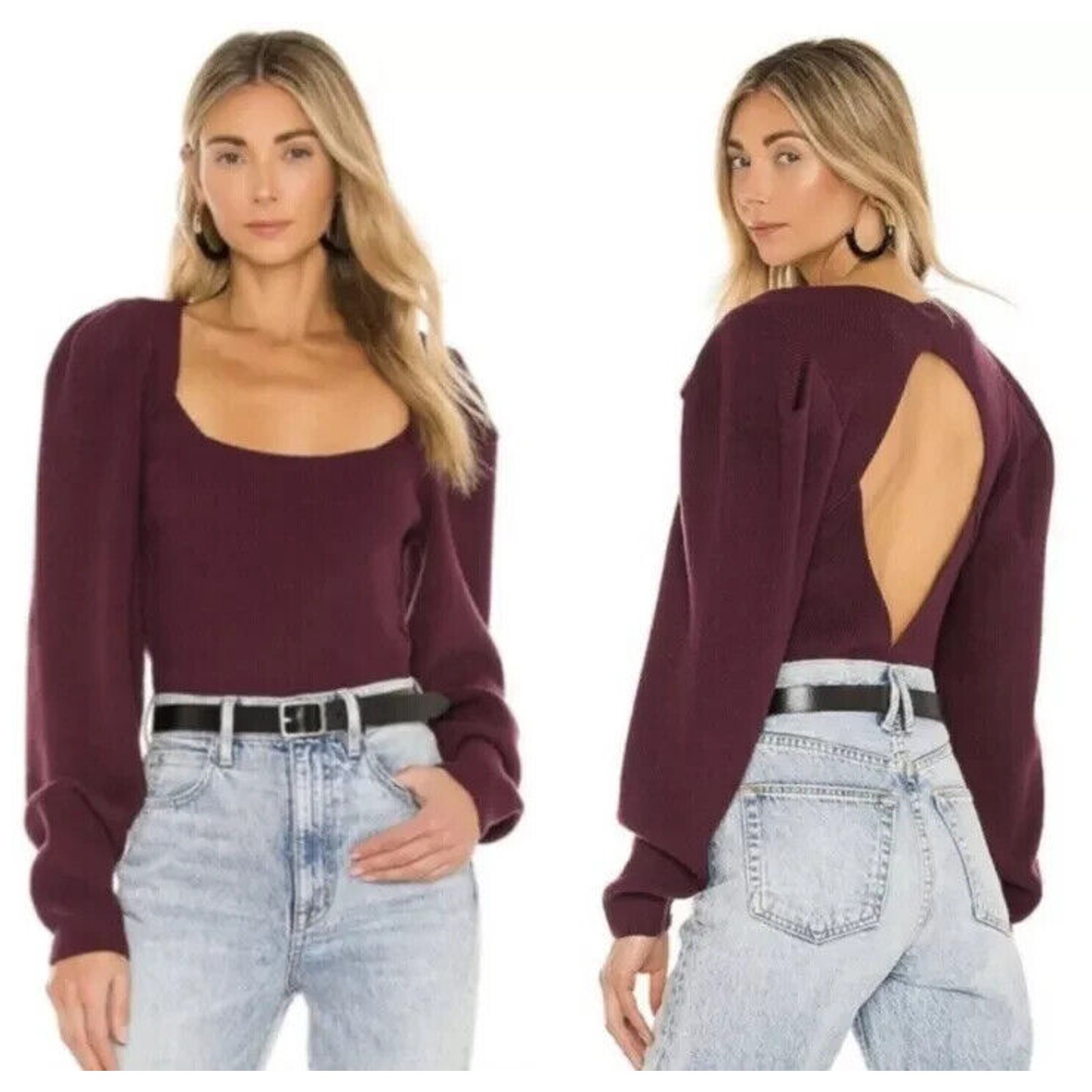 Free People NWT Women's Scoop Neck Saffron Cutout Sweater Burgundy Size M