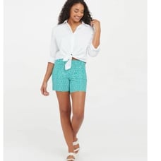 Spanx Womens Sunshine Shorts 6 50213R Polka Dot Kelly Green Flat Front Size L