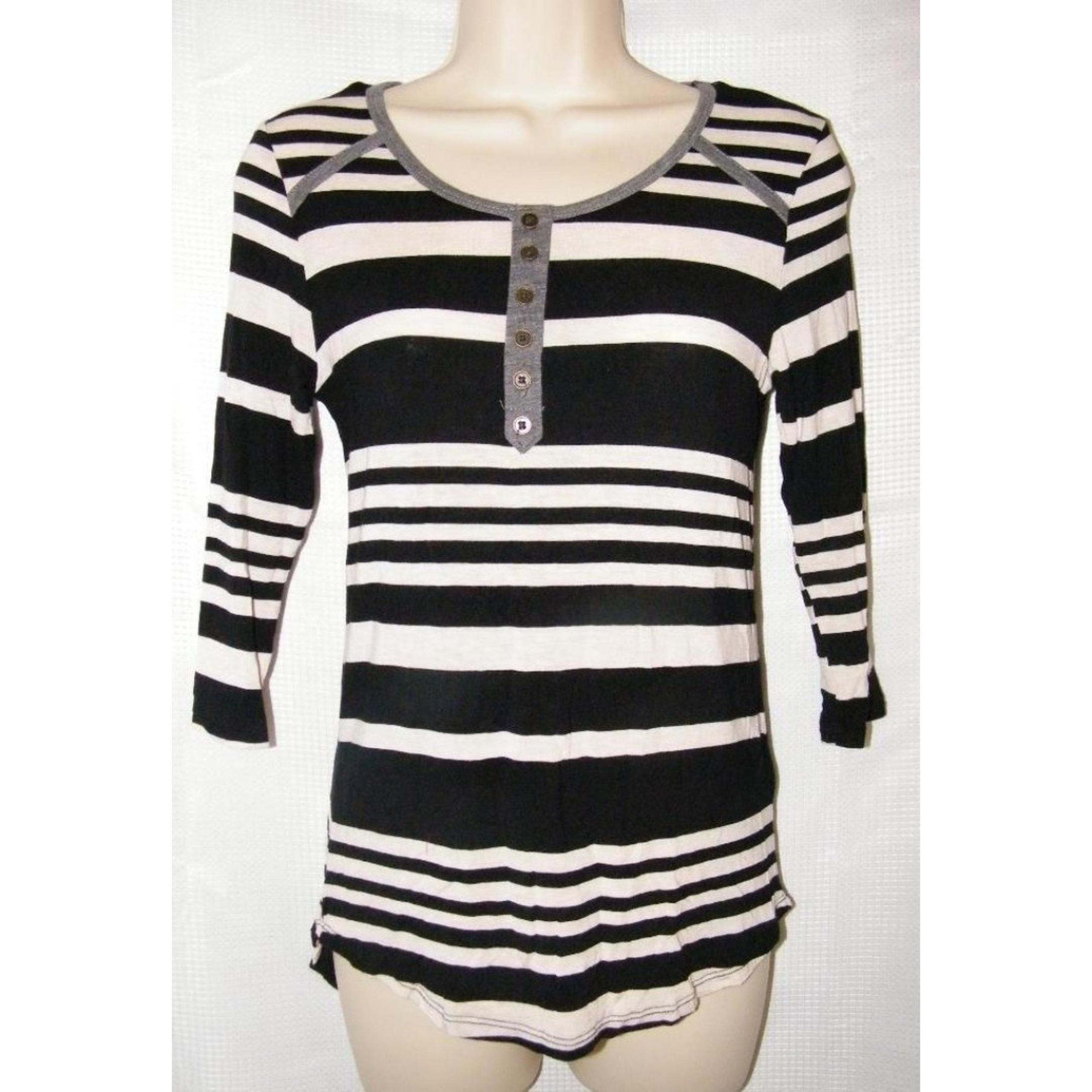 LIKE NEW Black Striped Sz Small Casual Wear Stretchy Soft Rayon Top PINK ROSE