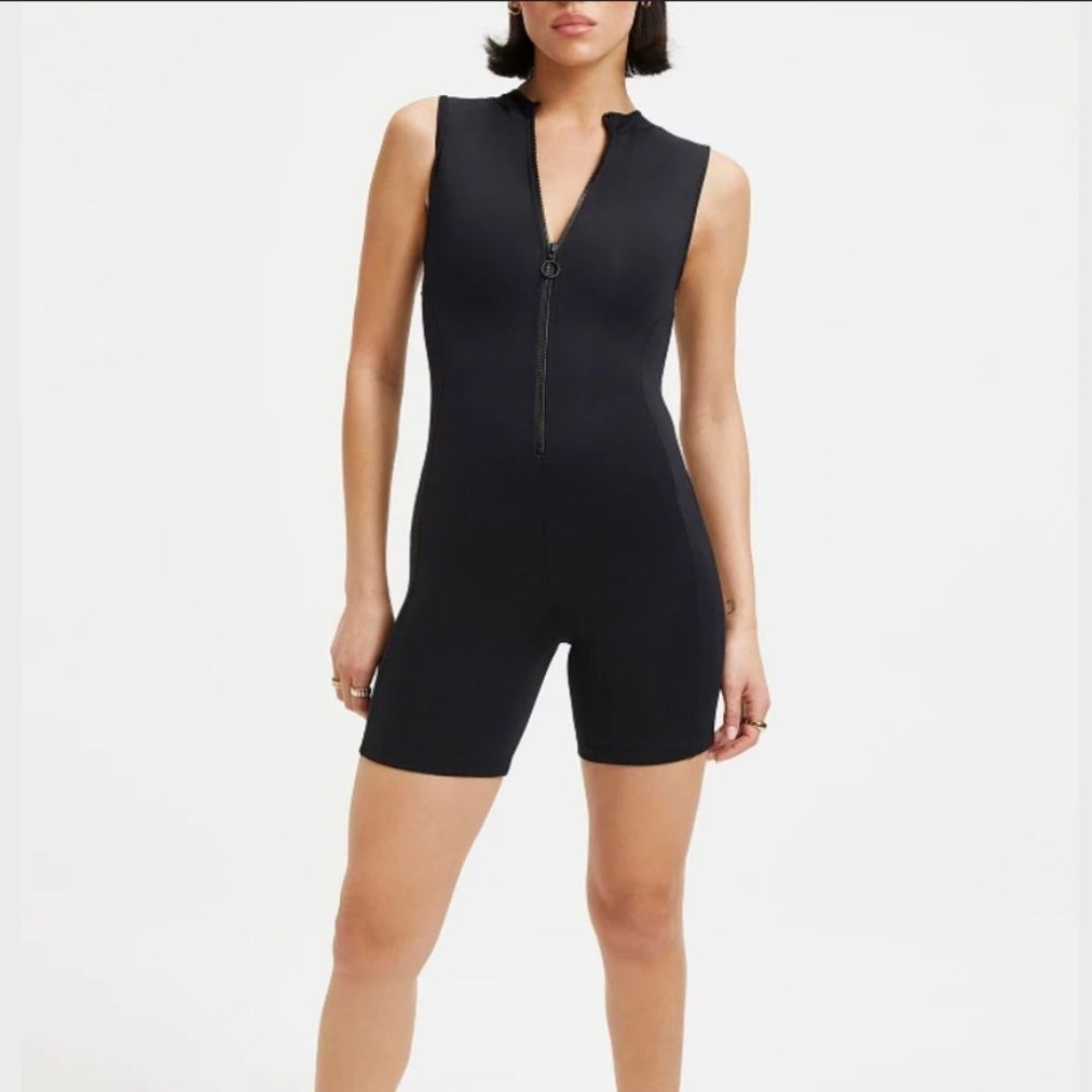 New Good American Women's Compression Sleeveless Swim Suit Black scuba surf