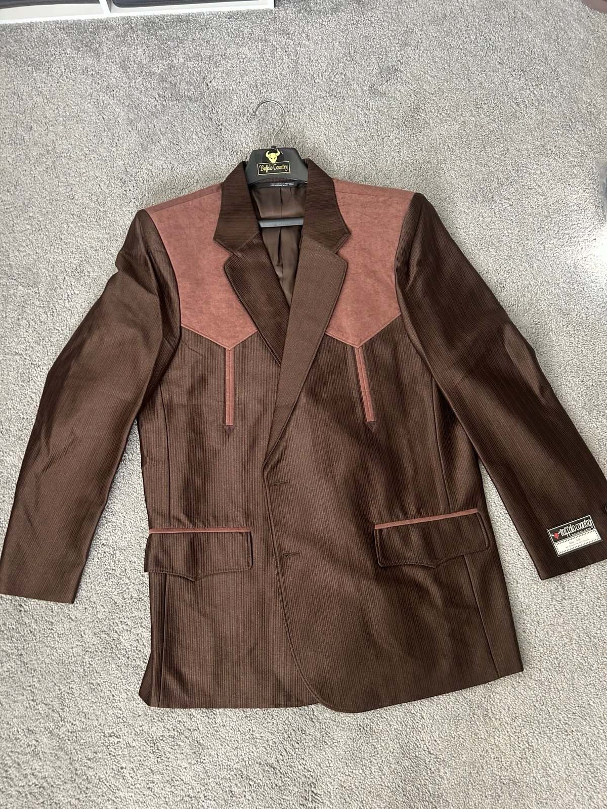 Buffalo Country Western Blazer Mens 48R Jacket Brown Cowboy Polyester Acetate
