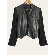Alexander Wang Black Leather Mixed Media Button Front Blazer Jacket Size 4