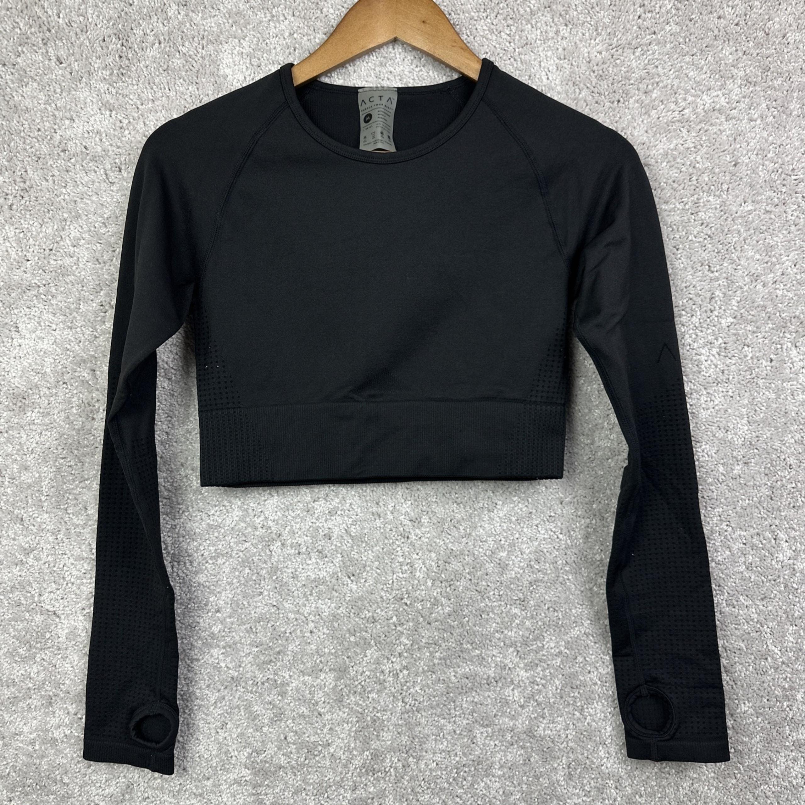 ACTA Women's Black Long Sleeve Top Cropped Athletic Yoga Athleisure Gym Sz M