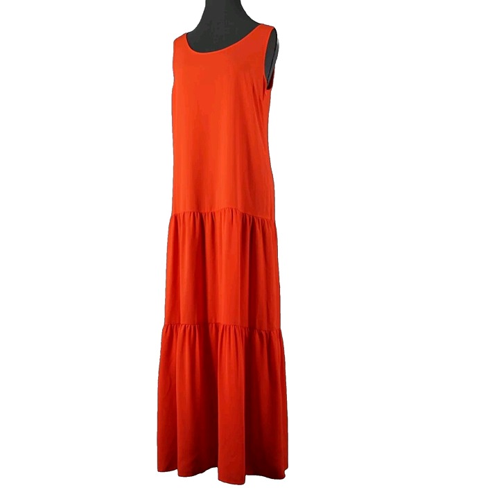 Elizabeth And James Sz S Orange Sheer Tiered Side Zip Long 100% Polyester Dress