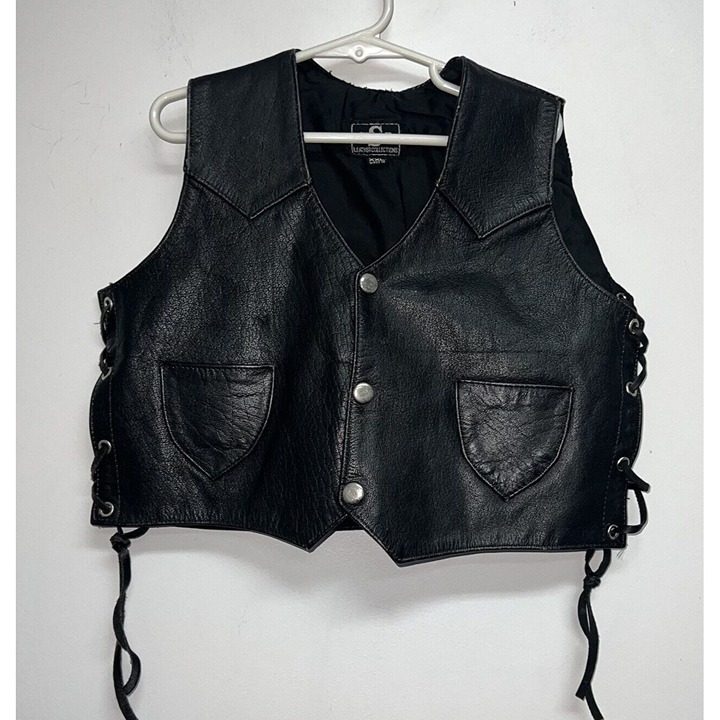 SHAF Toddler Unisex Leather Motorcycle Vest Size XXL Black Biker Lined Lace Up