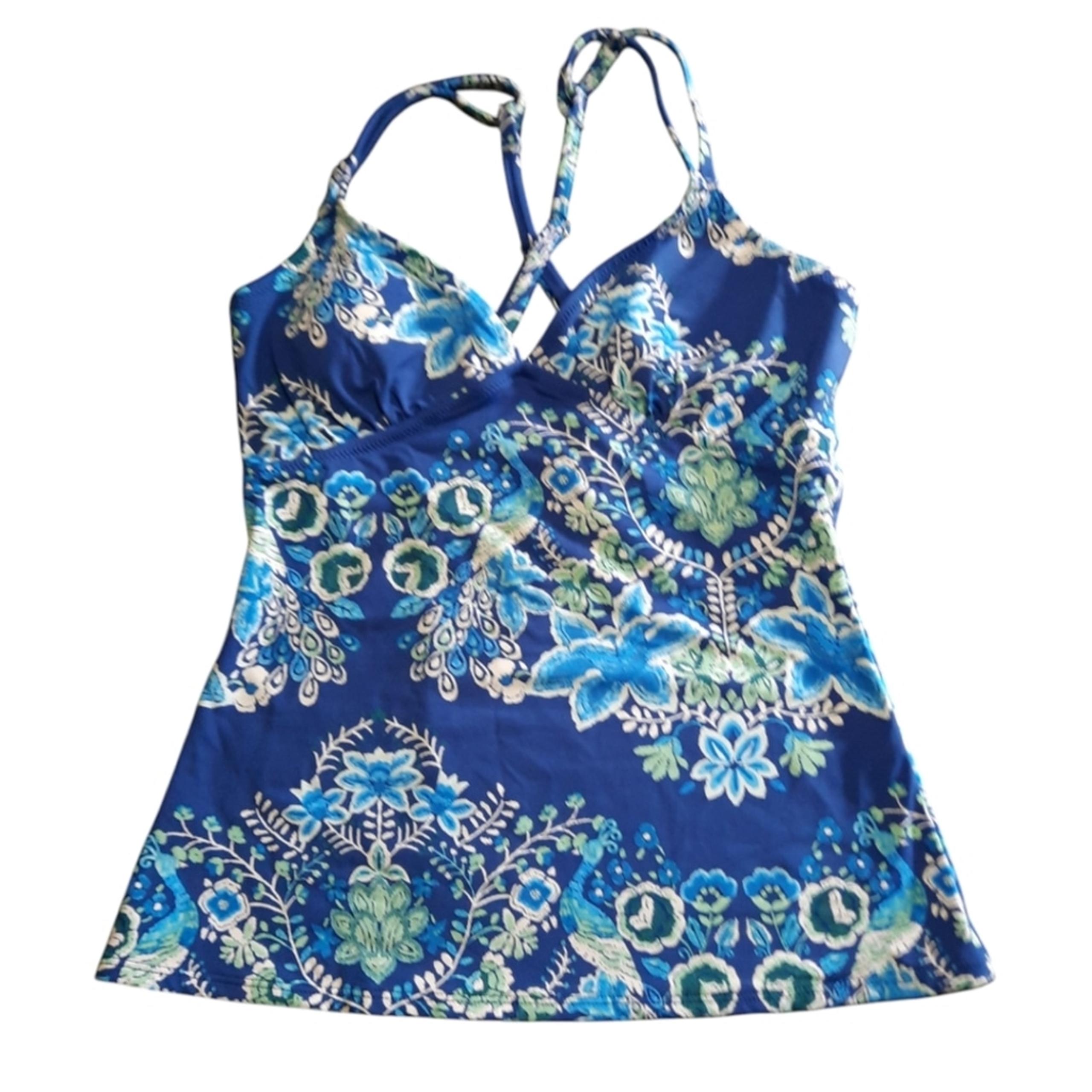 Garnet Hill Blue Tankini Top Size 8