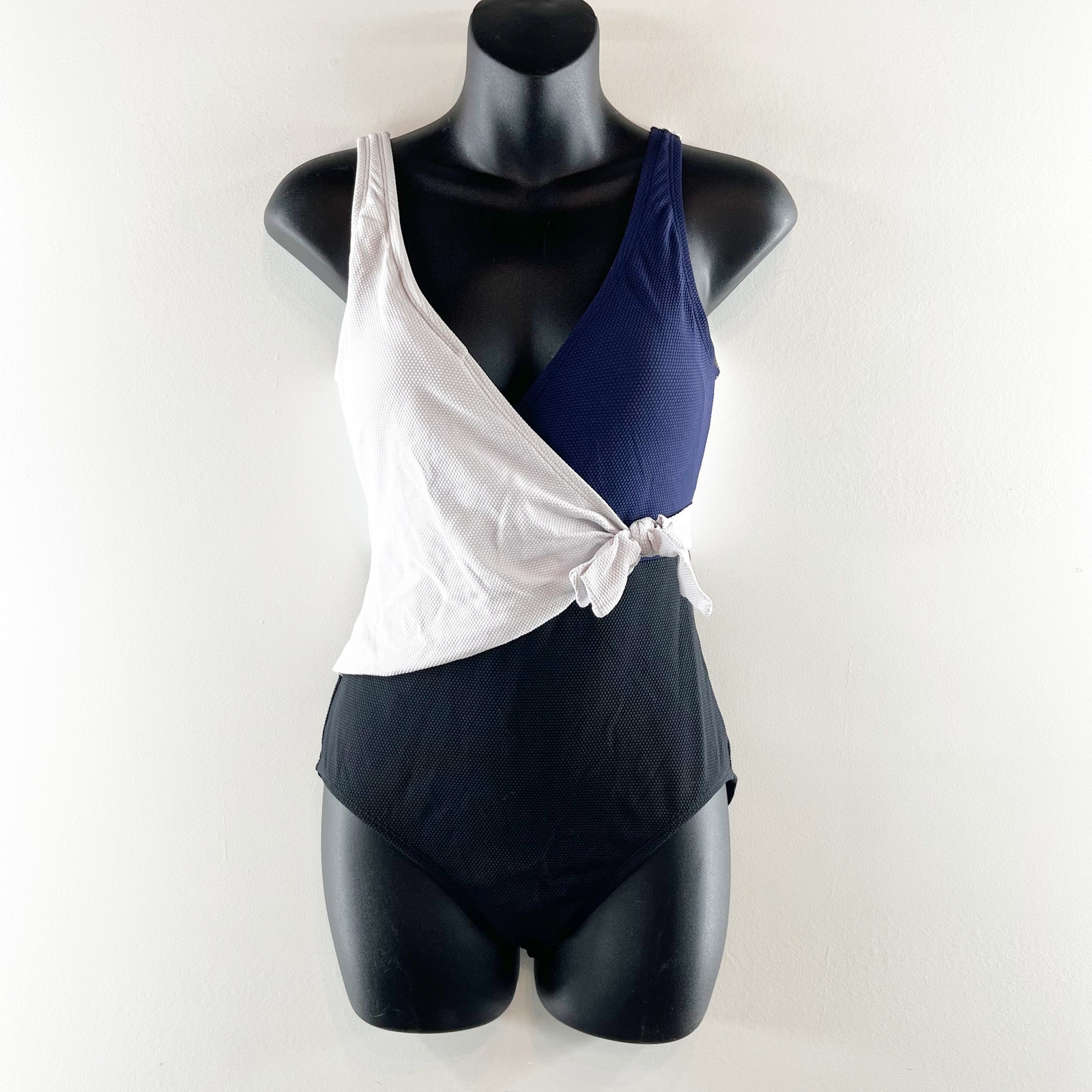Tommy Bahama Wrap Side Tie Colorblock One Piece Blue White Black 6
