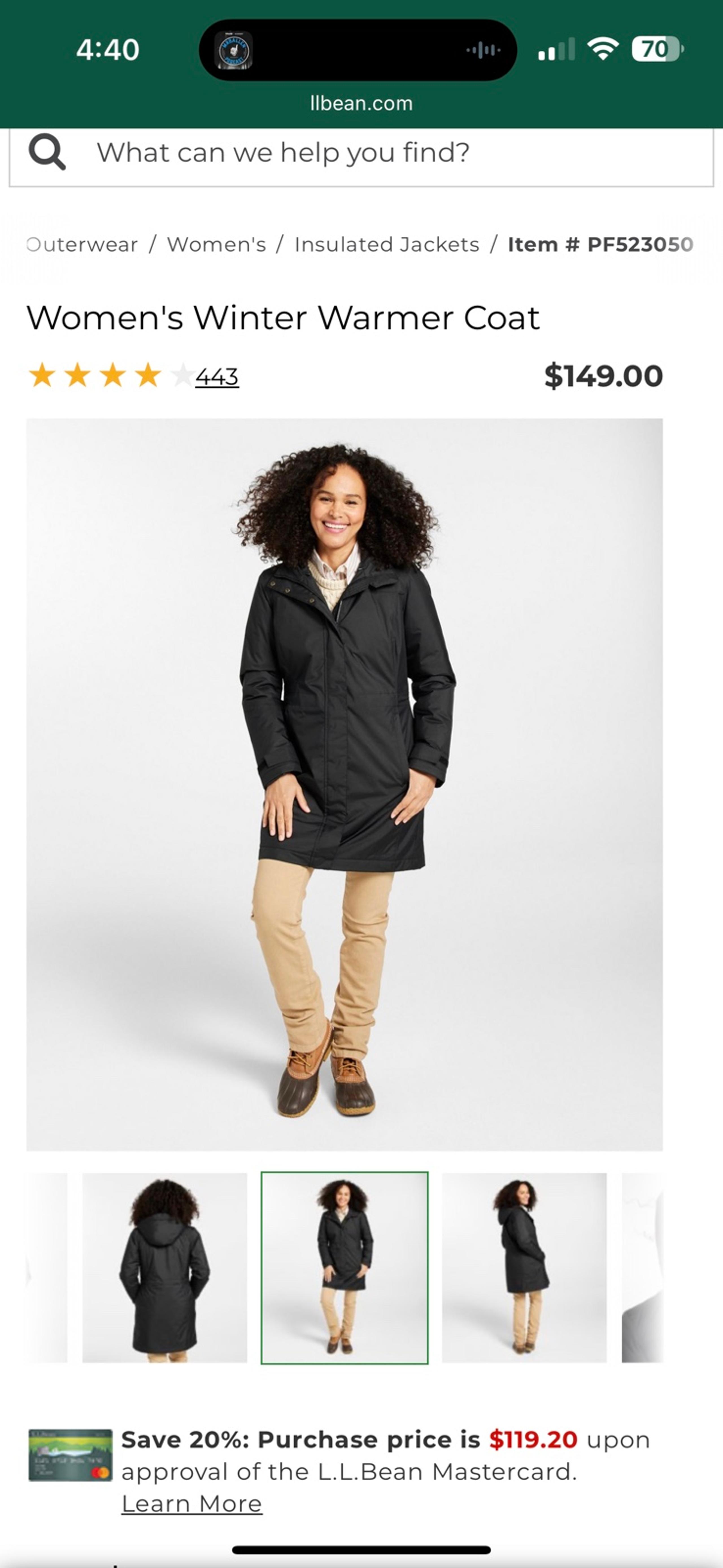 Women's LL Bean Winter Warmer Coat NWOT