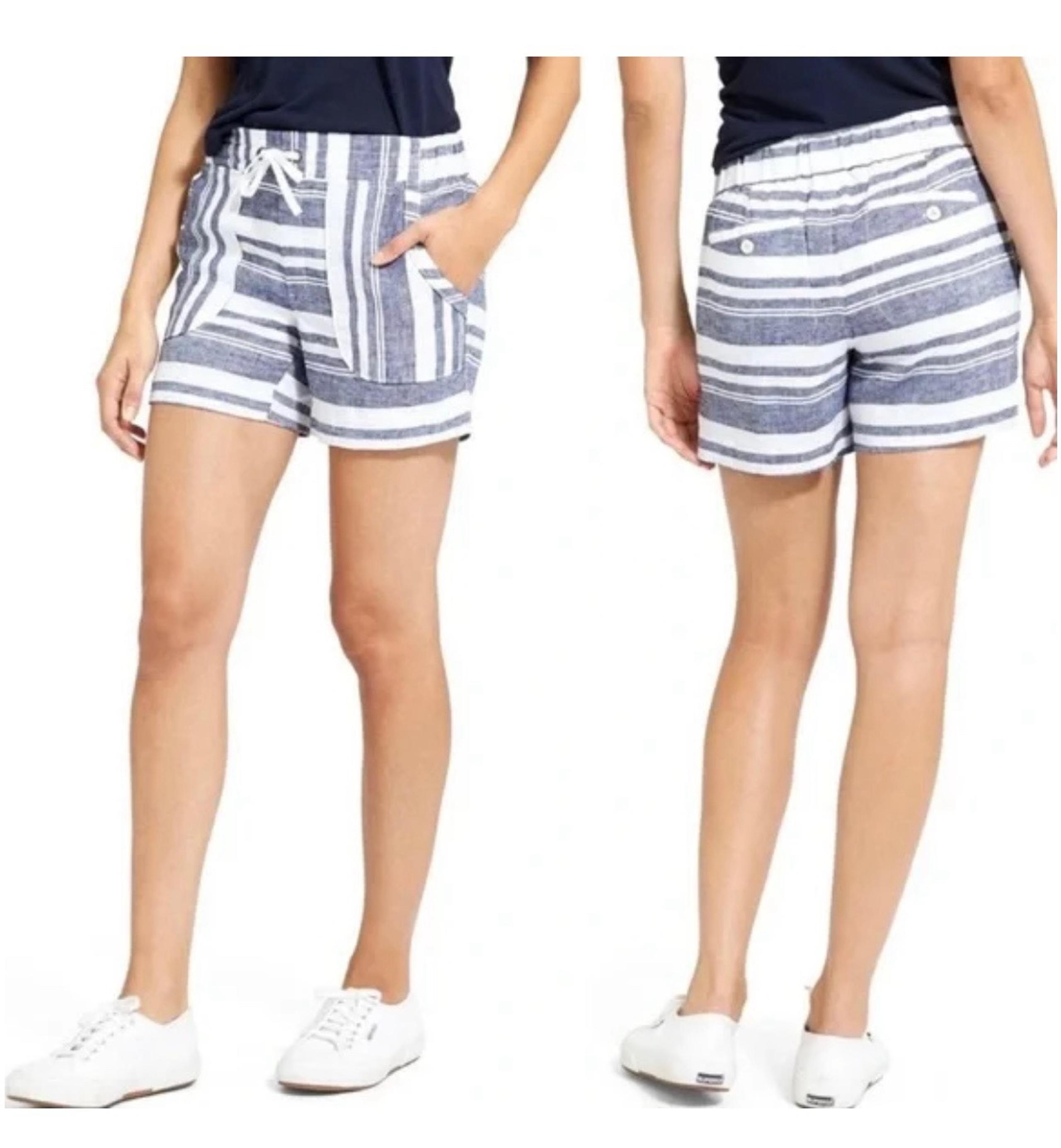 Athleta Bold Linen Striped Pull On Beach Casual Shorts Womens size 4