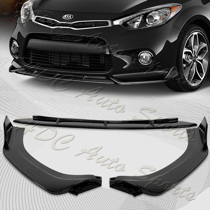 For 2014-2016 Kia Forte Koup Coupe STP-Style Painted Black Front Bumper Lip 3pcs