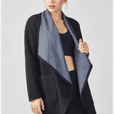 Fabletics Moscow Coat Draped Front Open Front Fleece Patch Pockets Oversized