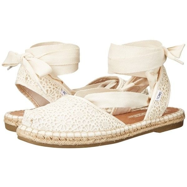 TOMS Espadrille Lace Up Sandal Flats Cream Crochet Ankle Tie Shoes Women 7