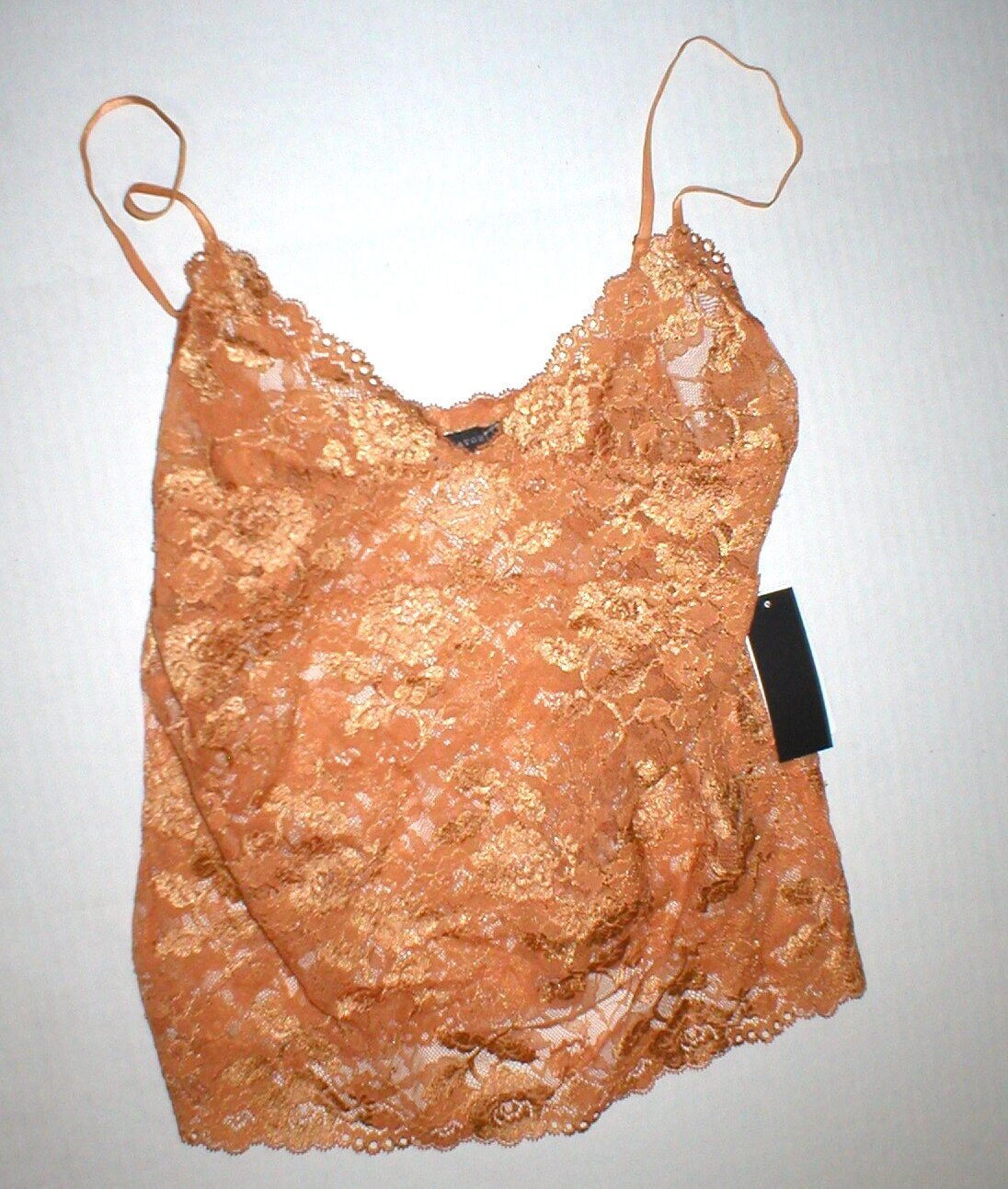 NWT New Designer Josie Natori Lace Camisole Top Womens Sheer Copper L Adjustable